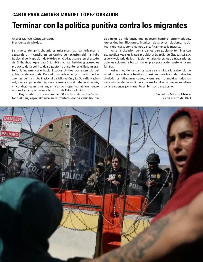 Organizaciones al rededor del mundo condenan masacre de migrantes y politica migratoria criminal de mexico y eeuu 